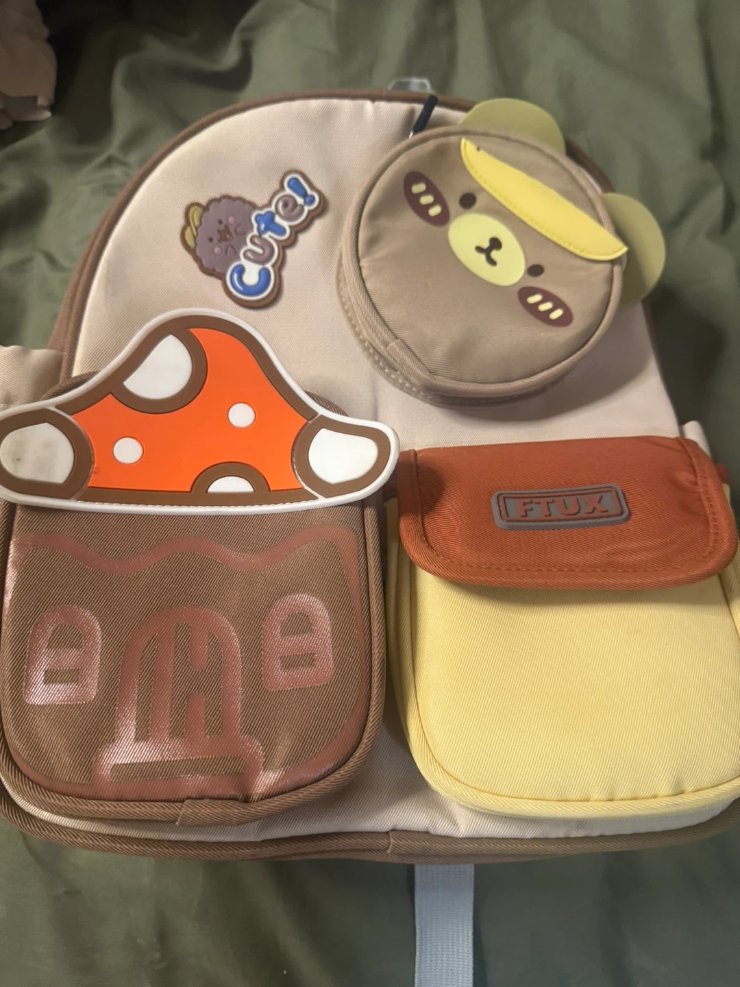 Cute Kids Backpack with Mushroom & Bear Design