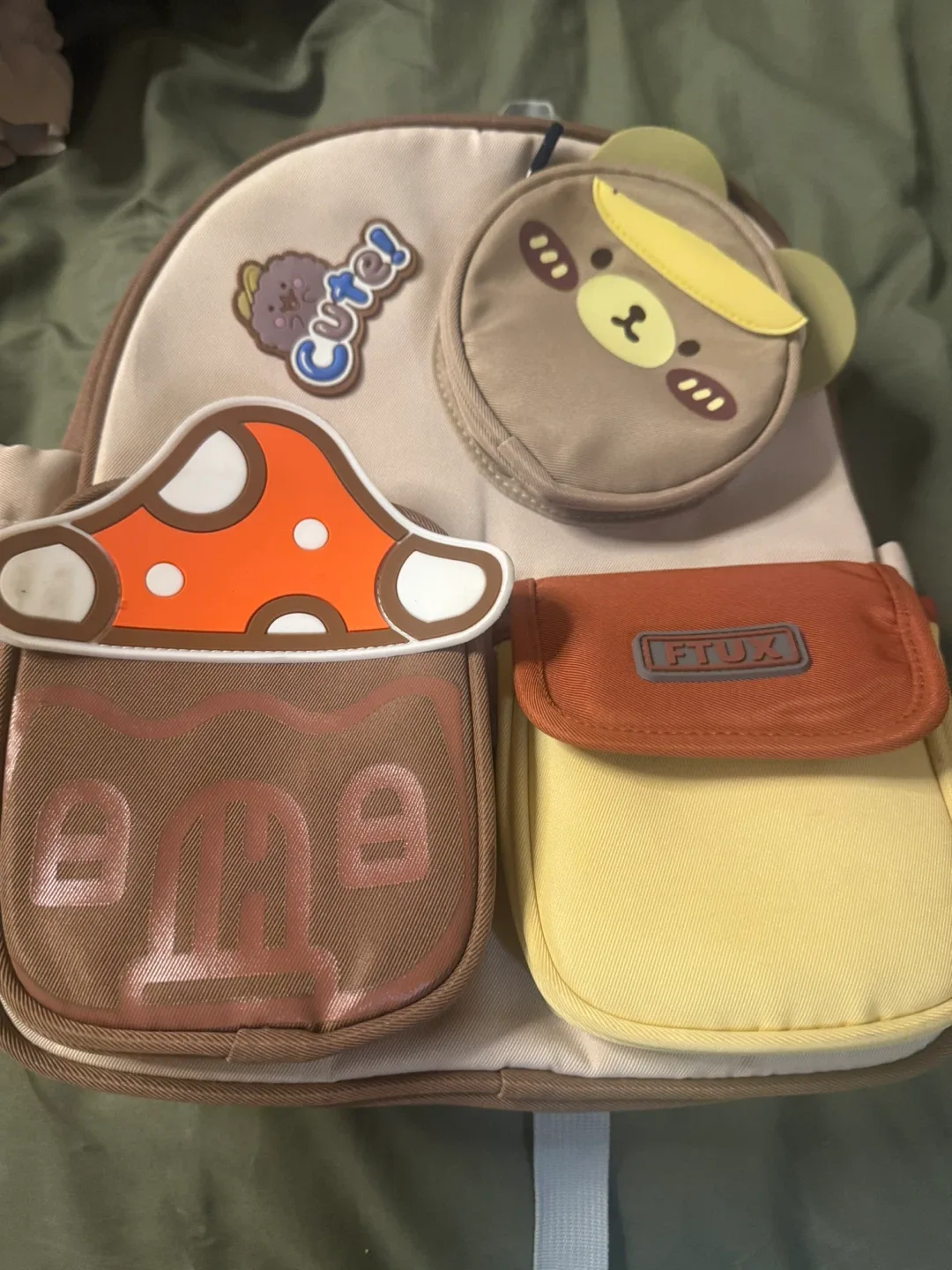 Cute Kids Backpack with Mushroom & Bear Design