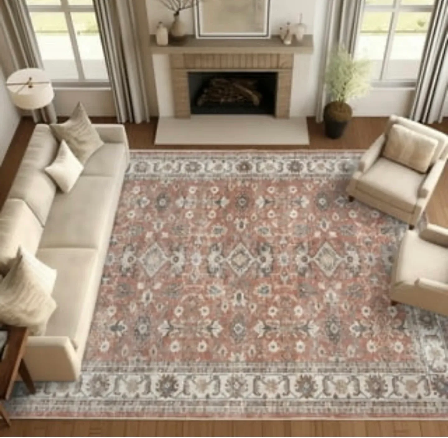 6x9 Area Rug Washable Brick Red