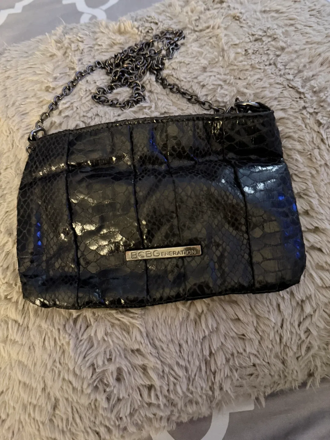 BCBGeneration Black Snakeskin Chain Bag