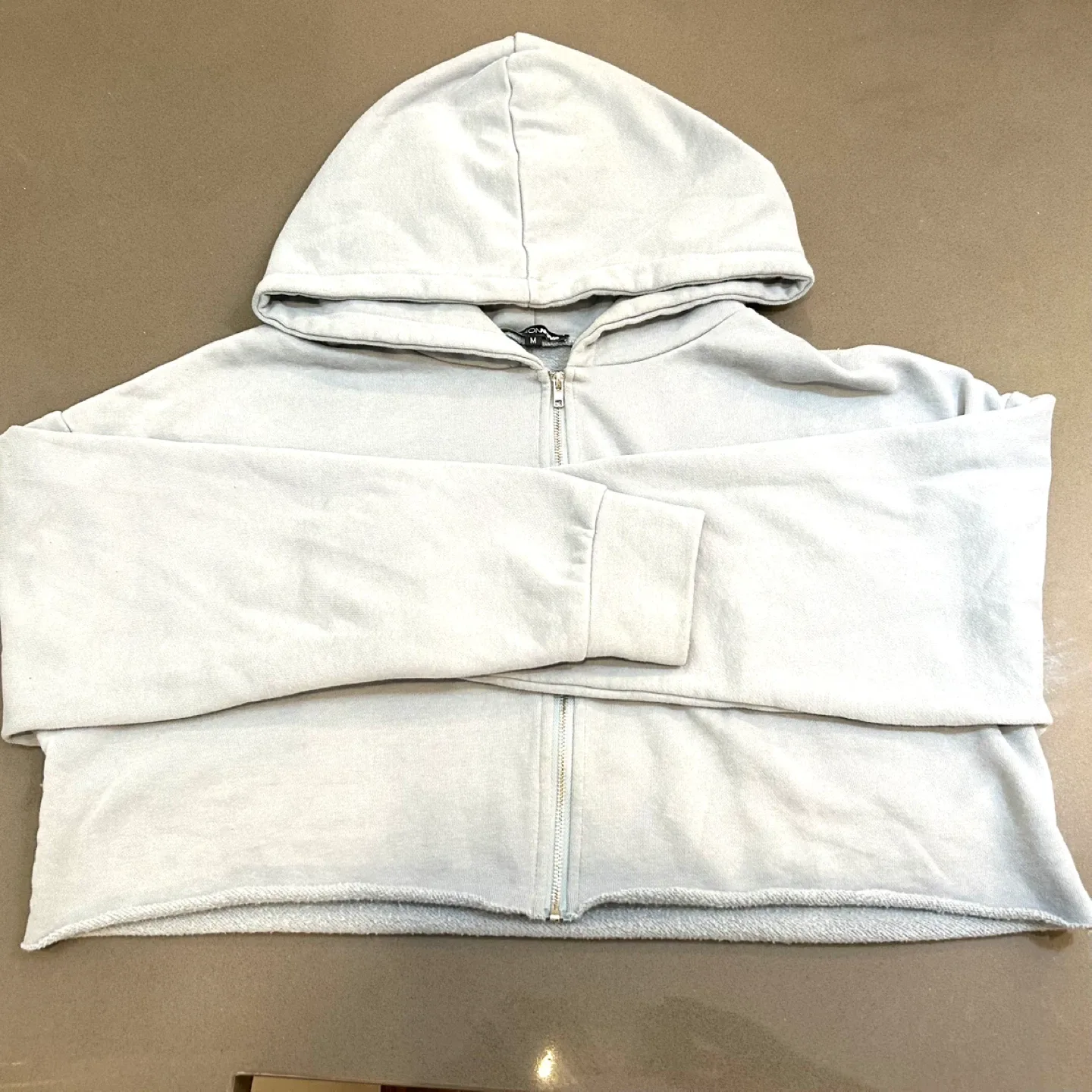 Dusty BLUE cropped over-sized Zip-Up Hoodie - Size M