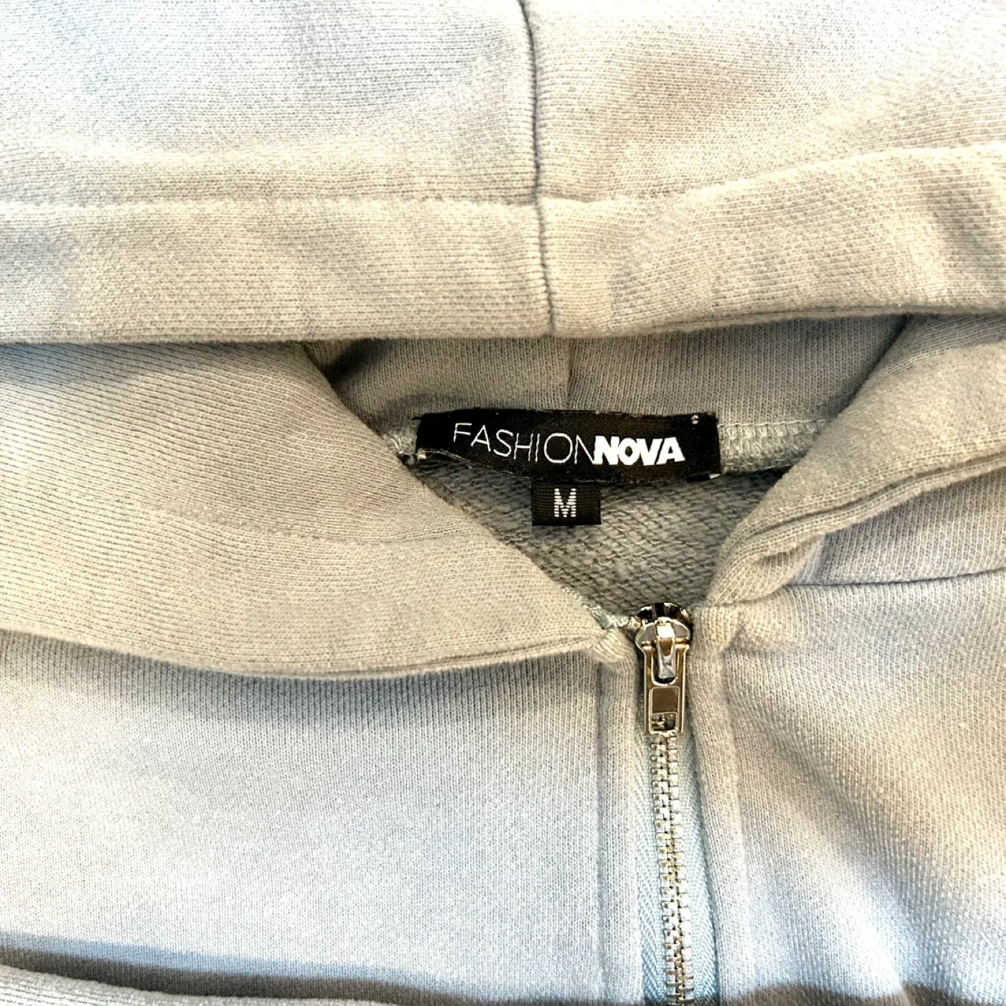 Dusty BLUE cropped over-sized Zip-Up Hoodie - Size M image indicator(2)