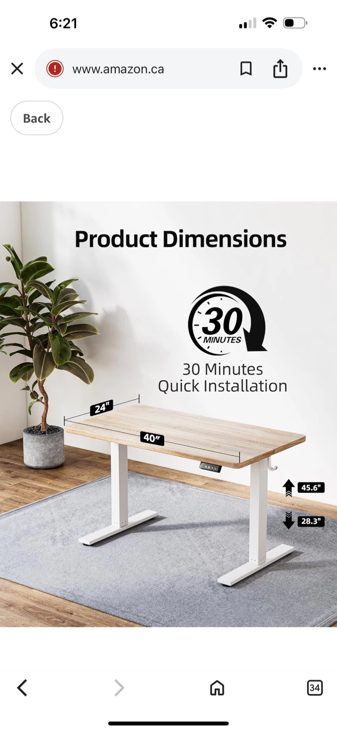 Adjustable Standing Desk - 40" x 24" - photo 2