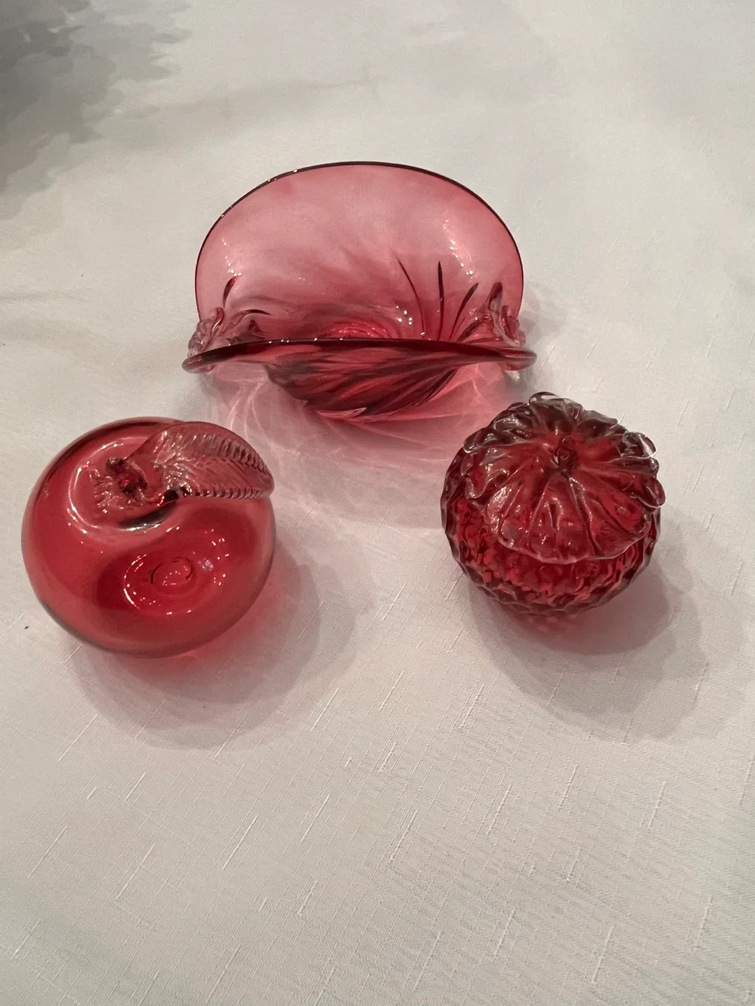 Cranberry Decorative Glass Bowl and Fruit