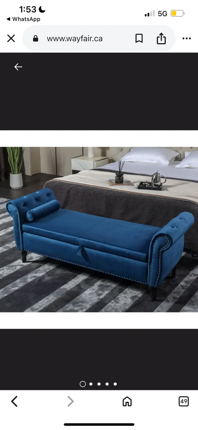 New Blue Velvet Storage Bench