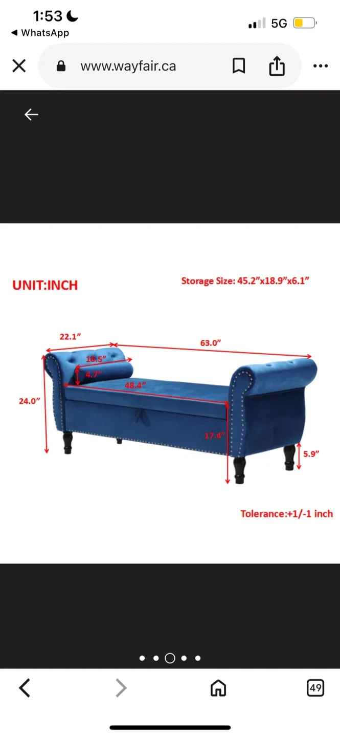 New Blue Velvet Storage Bench image indicator(4)