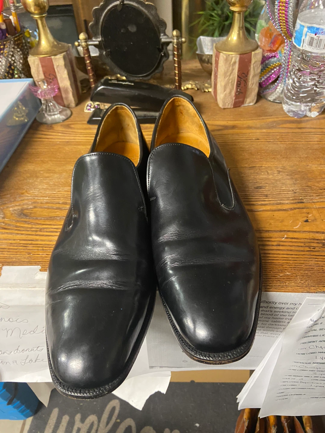 Royal Tweed Black Leather Slip-On Dress Shoes - photo 4