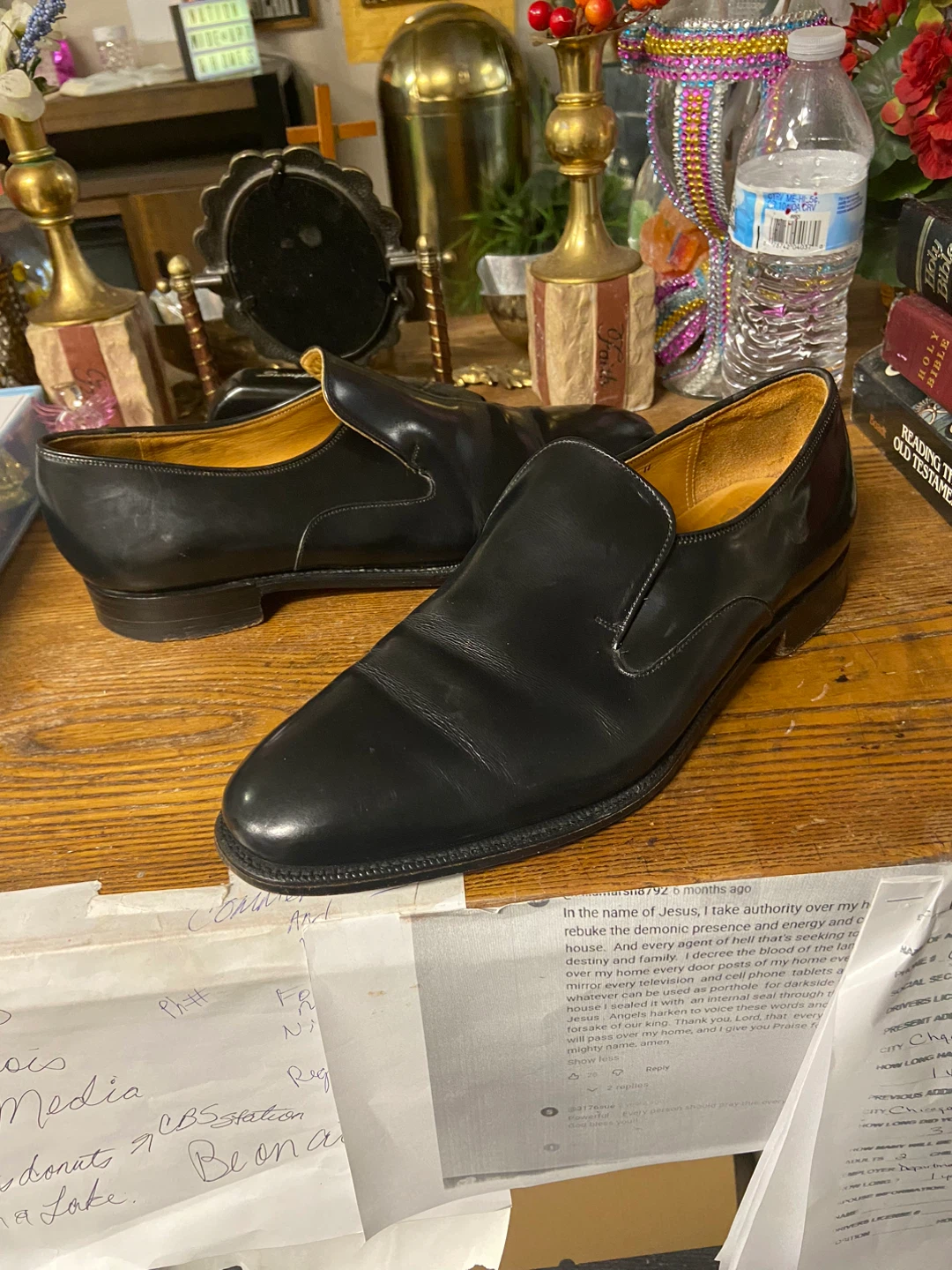 Royal Tweed Black Leather Slip-On Dress Shoes - photo 3