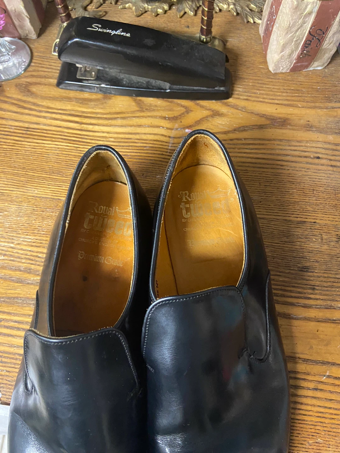 Royal Tweed Black Leather Slip-On Dress Shoes - photo 5