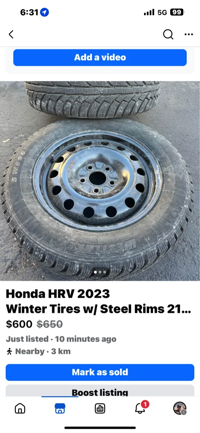 Honda HRV 2023 Winter Tires w/ Steel Rims 215/60R16 image indicator(3)