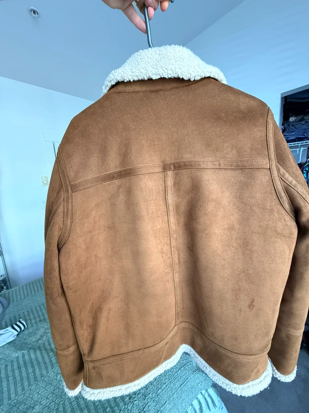 Calvin Klein Brown Faux Suede Sherpa Jacket - Size Small image indicator(2)