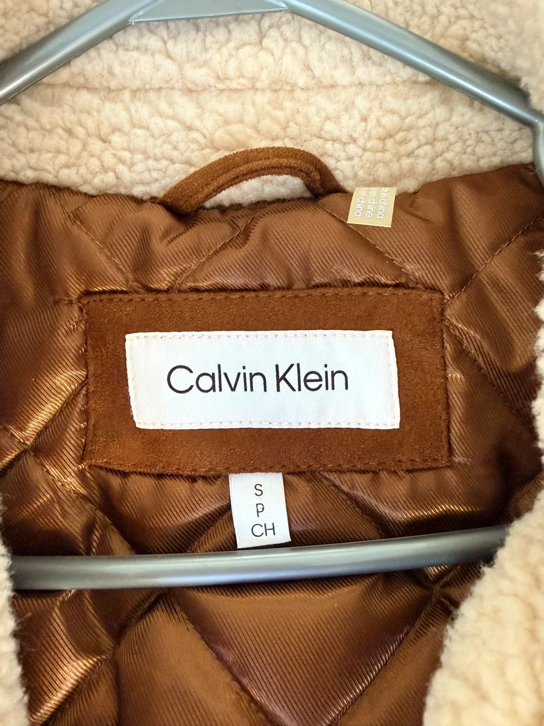 Calvin Klein Brown Faux Suede Sherpa Jacket - Size Small image indicator(3)
