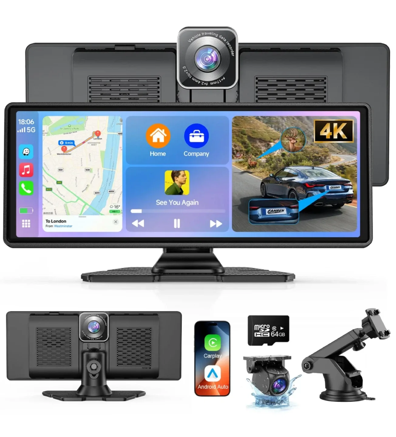 Fahren 4K Dash Cam w/ 64GB MicroSD