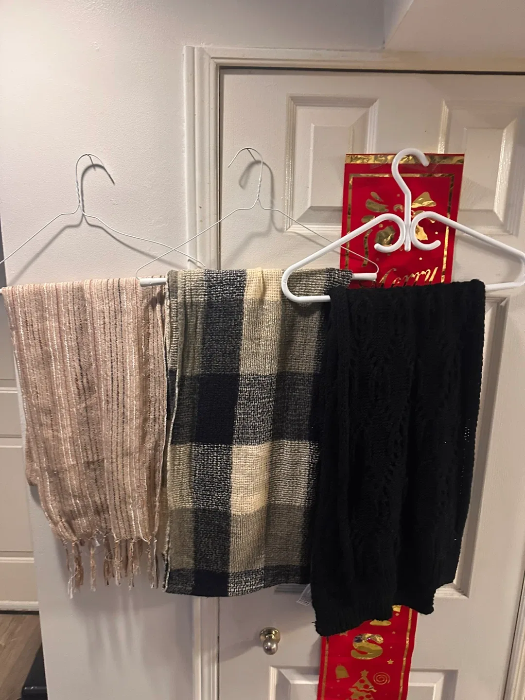 3 Assorted Scarves - Black, Plaid, & Striped