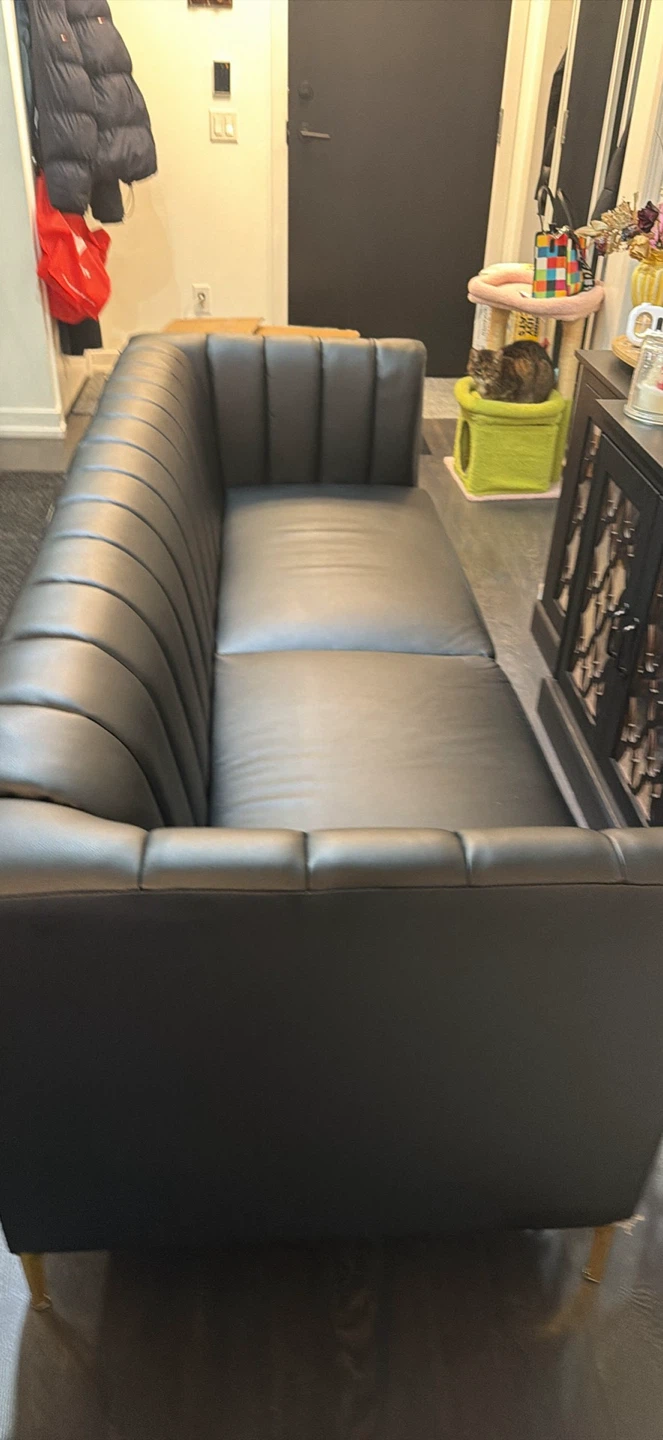 Black Leather black Sofa + 1 tv stand + for free coffe table - photo 4