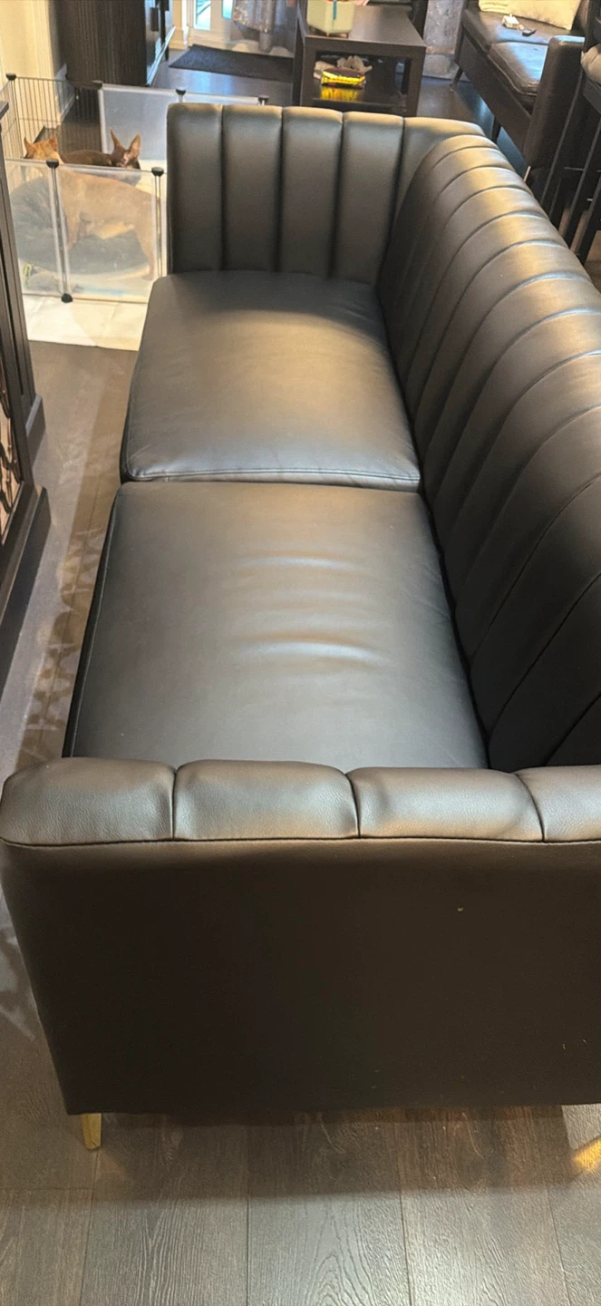 Black Leather black Sofa + 1 tv stand + for free coffe table - photo 3