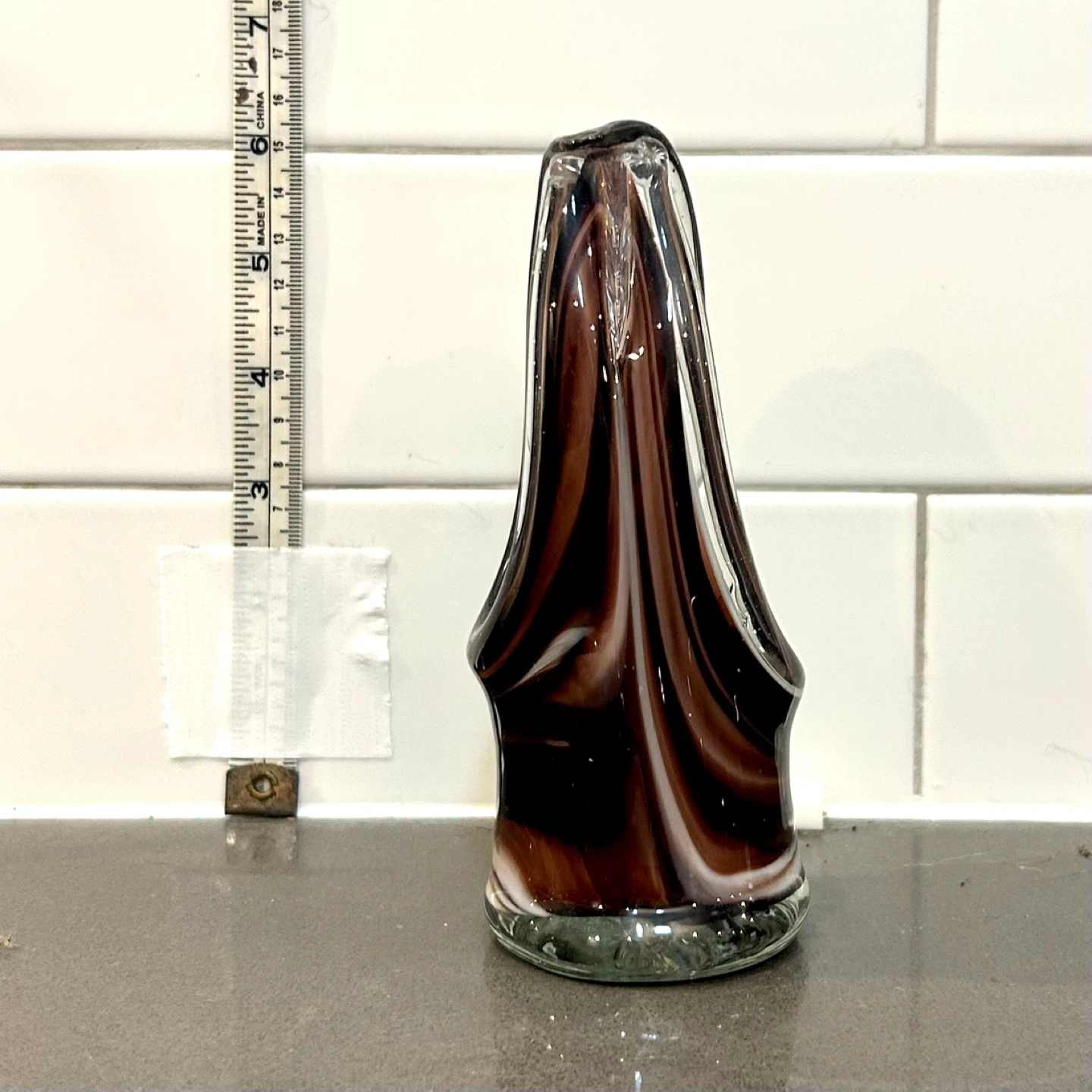 Vintage Hand-Blown Studio Art Glass Vase, Cased Swirl, 7” - photo 3