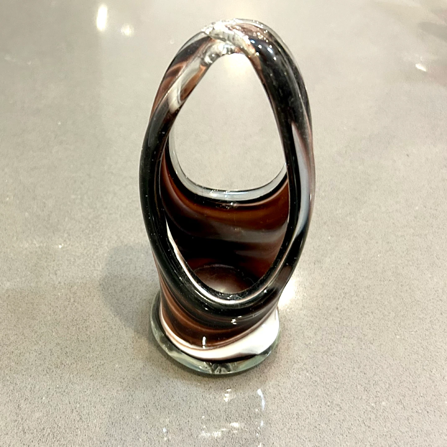 Vintage Hand-Blown Studio Art Glass Vase, Cased Swirl, 7”