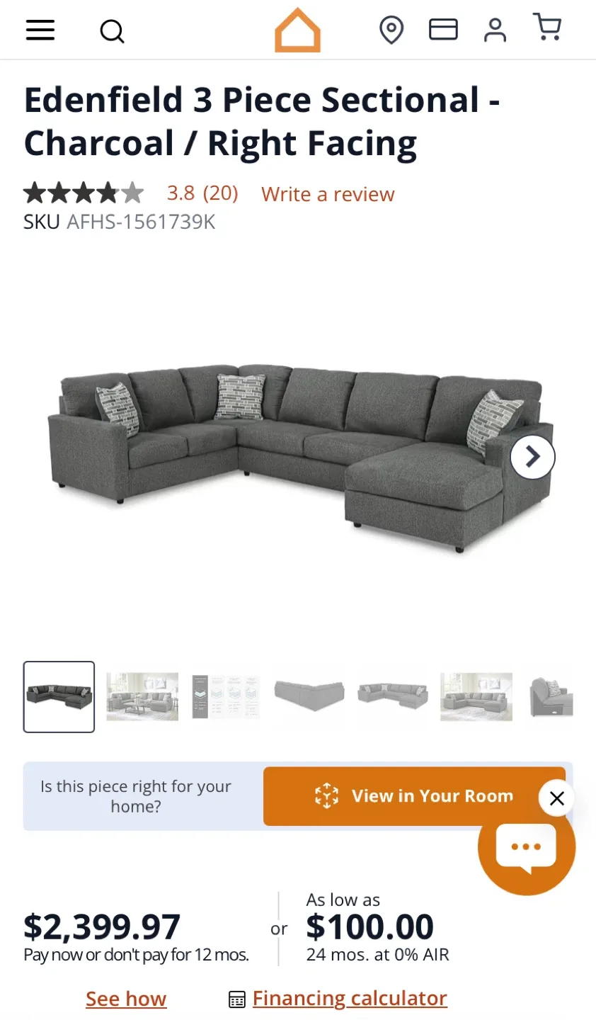 Edenfield 3 Piece Sectional - Grey