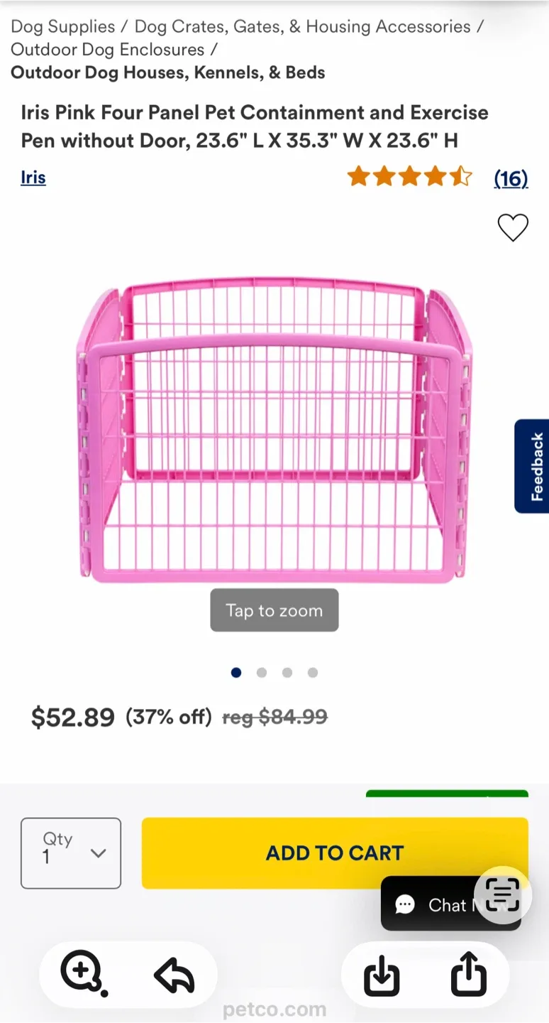 Iris Pink Four Panel Pet Containment Pen - 23.6"x35.3"