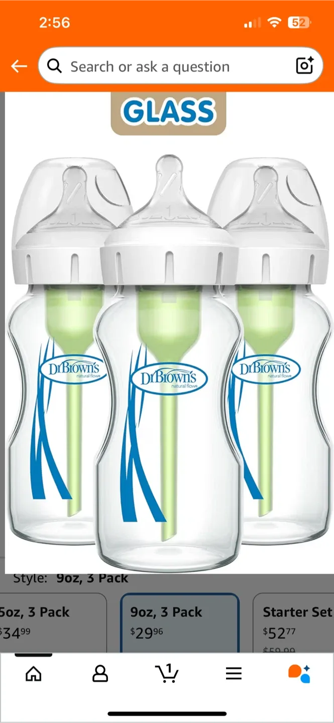 Dr. Brown’s glass baby bottles (3 pcs with nipples)