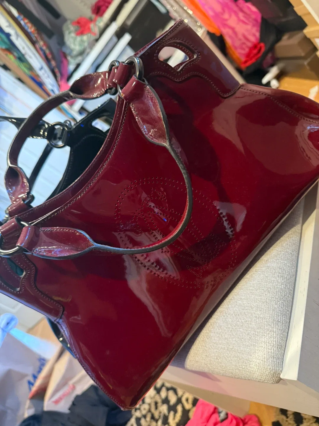 Cartier Burgundy Patent Leather Shoulder Bag