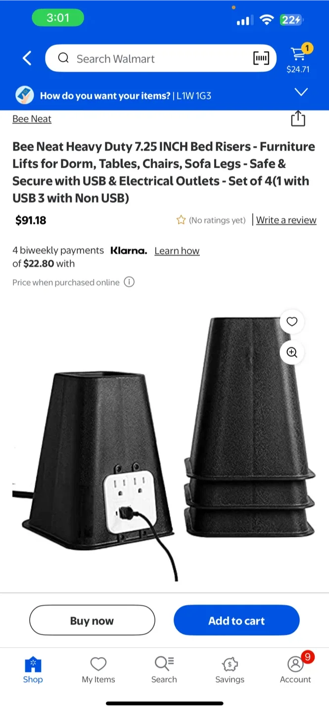 Heavy Duty 7.25 inch Bed Risers with Built-In Outlet