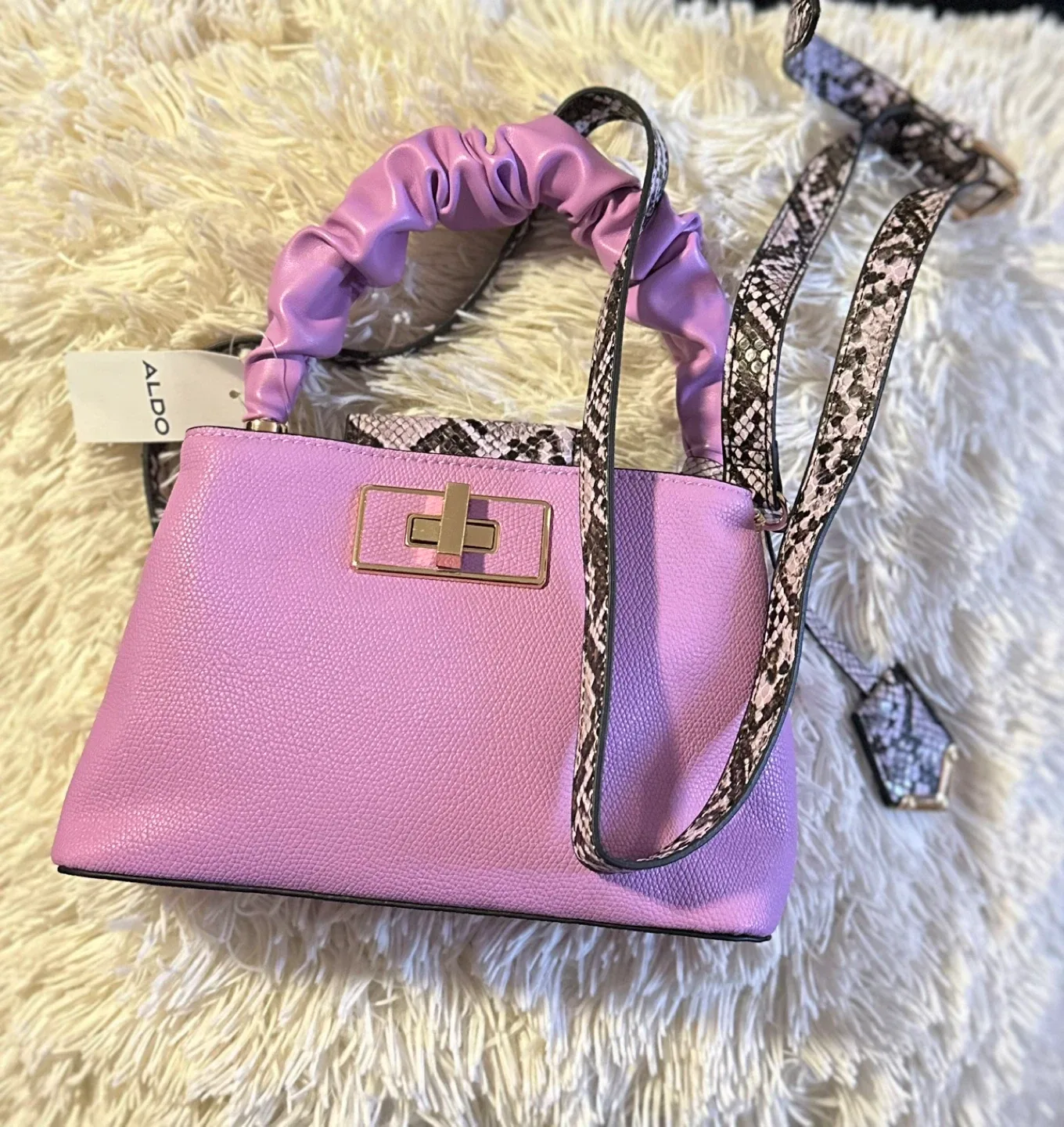 ALDO Top Handle Bag - Lavender, Snake Print