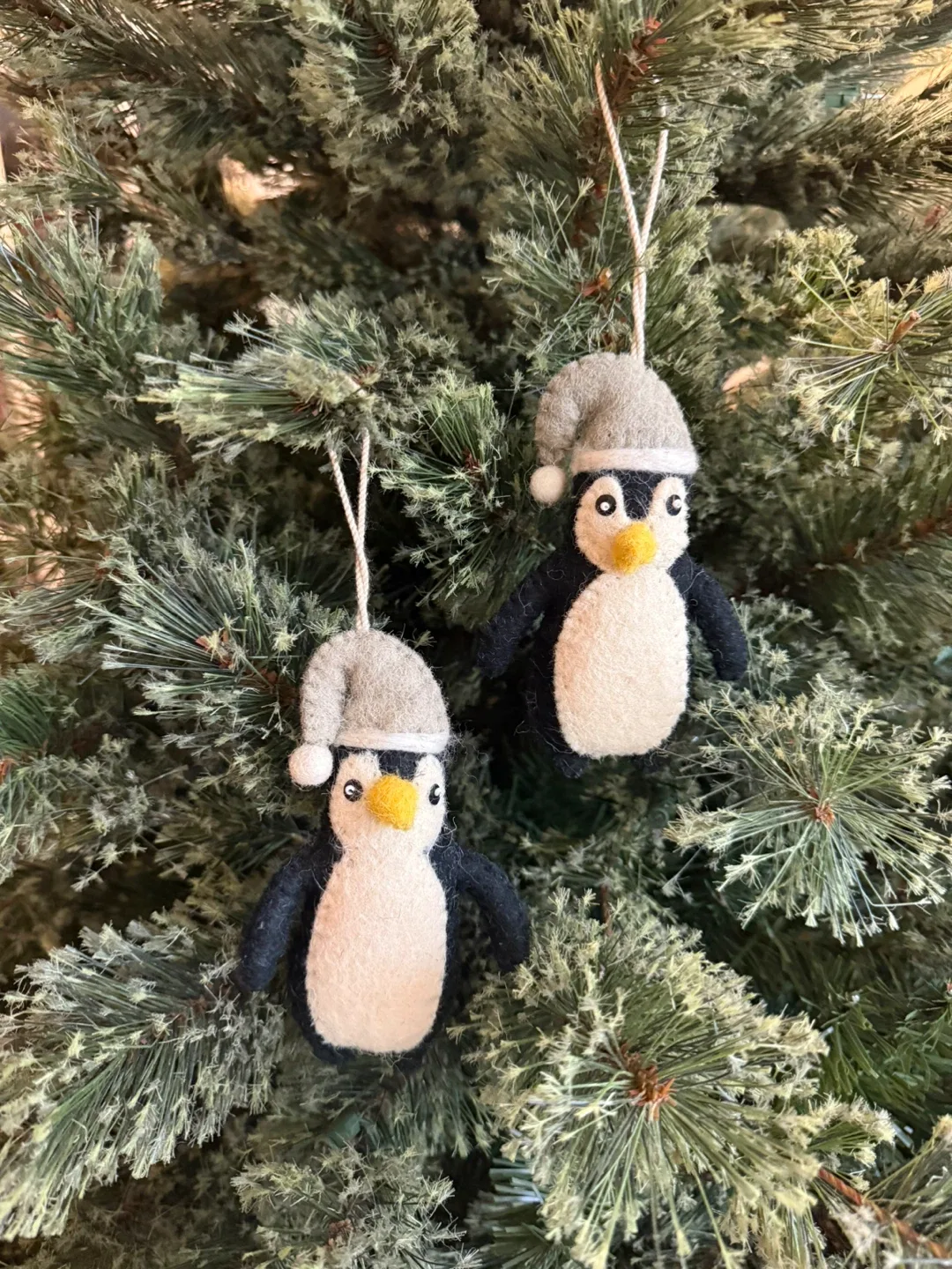 Handmade felted penguin ornaments