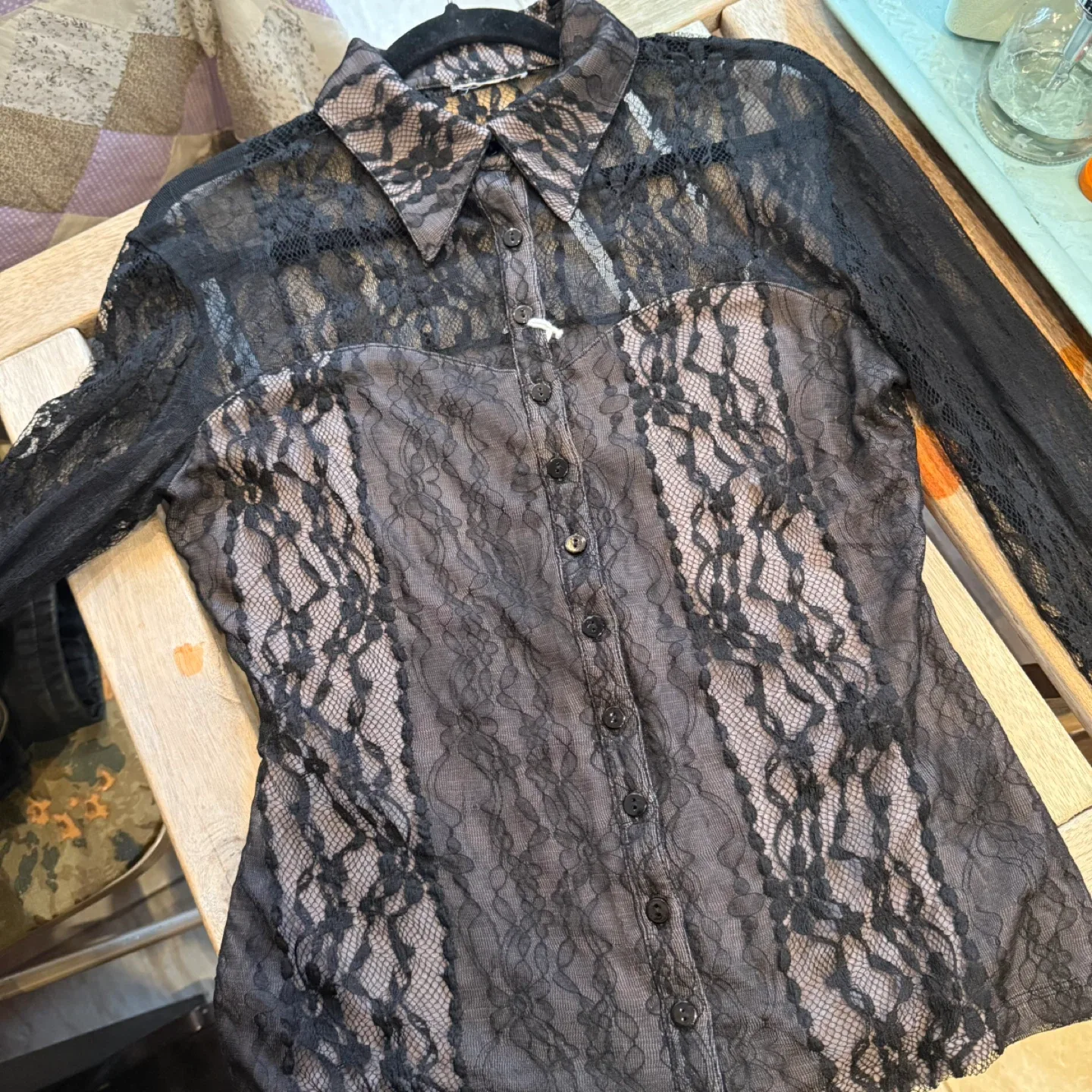 Black Lace Long Sleeve Blouse image indicator(3)