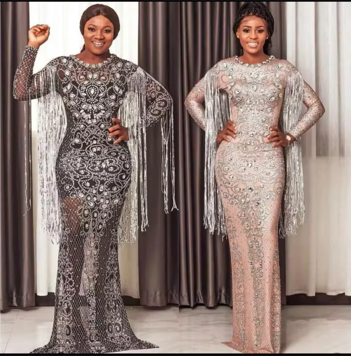 Sequin Fringe Evening Gown in 4 Colours Brand New On sale Now