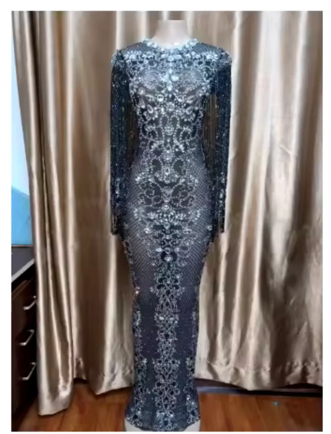 Sequin Fringe Evening Gown in 4 Colours Brand New On sale Now image indicator(3)