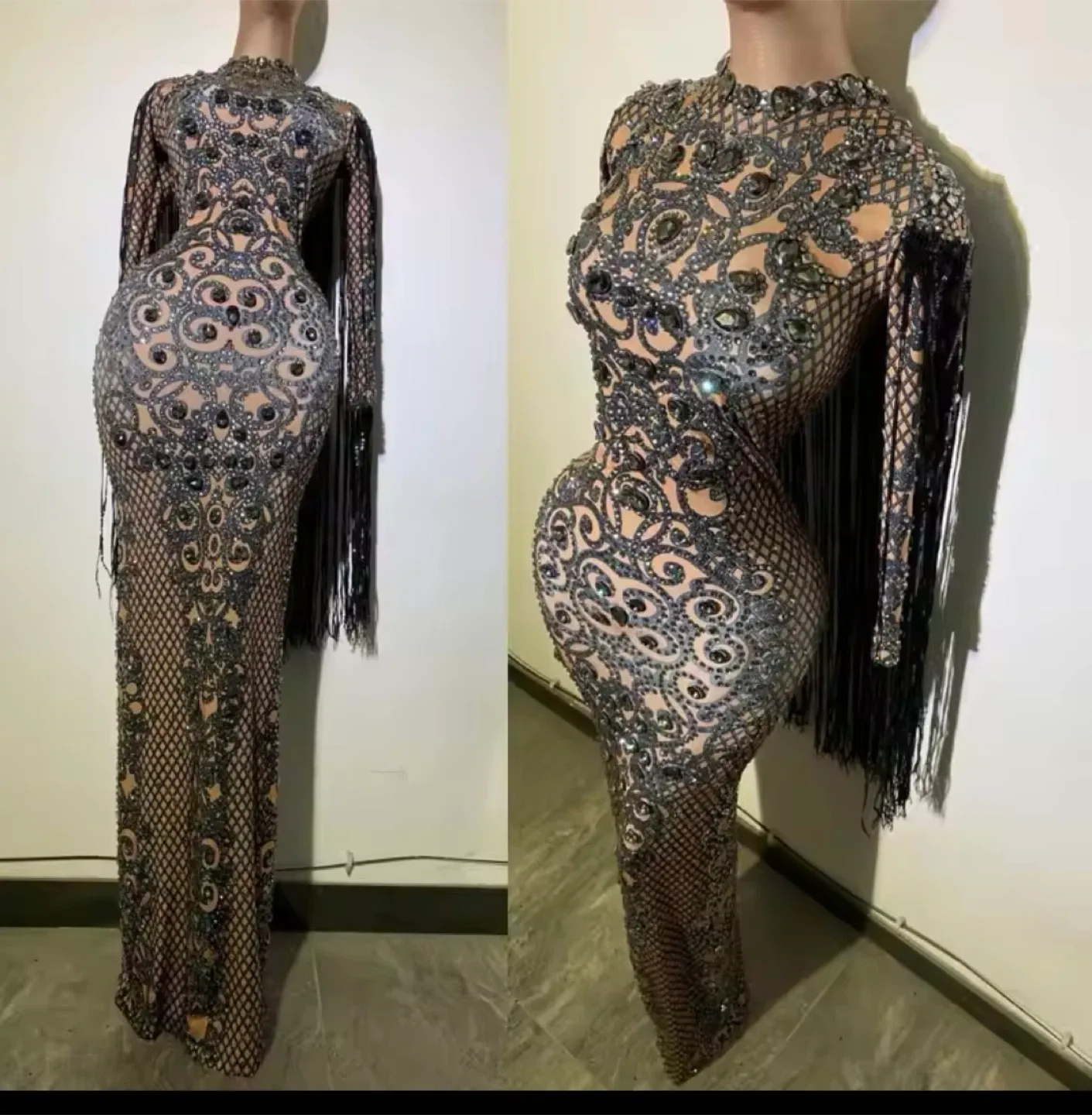 Sequin Fringe Evening Gown in 4 Colours Brand New On sale Now image indicator(9)