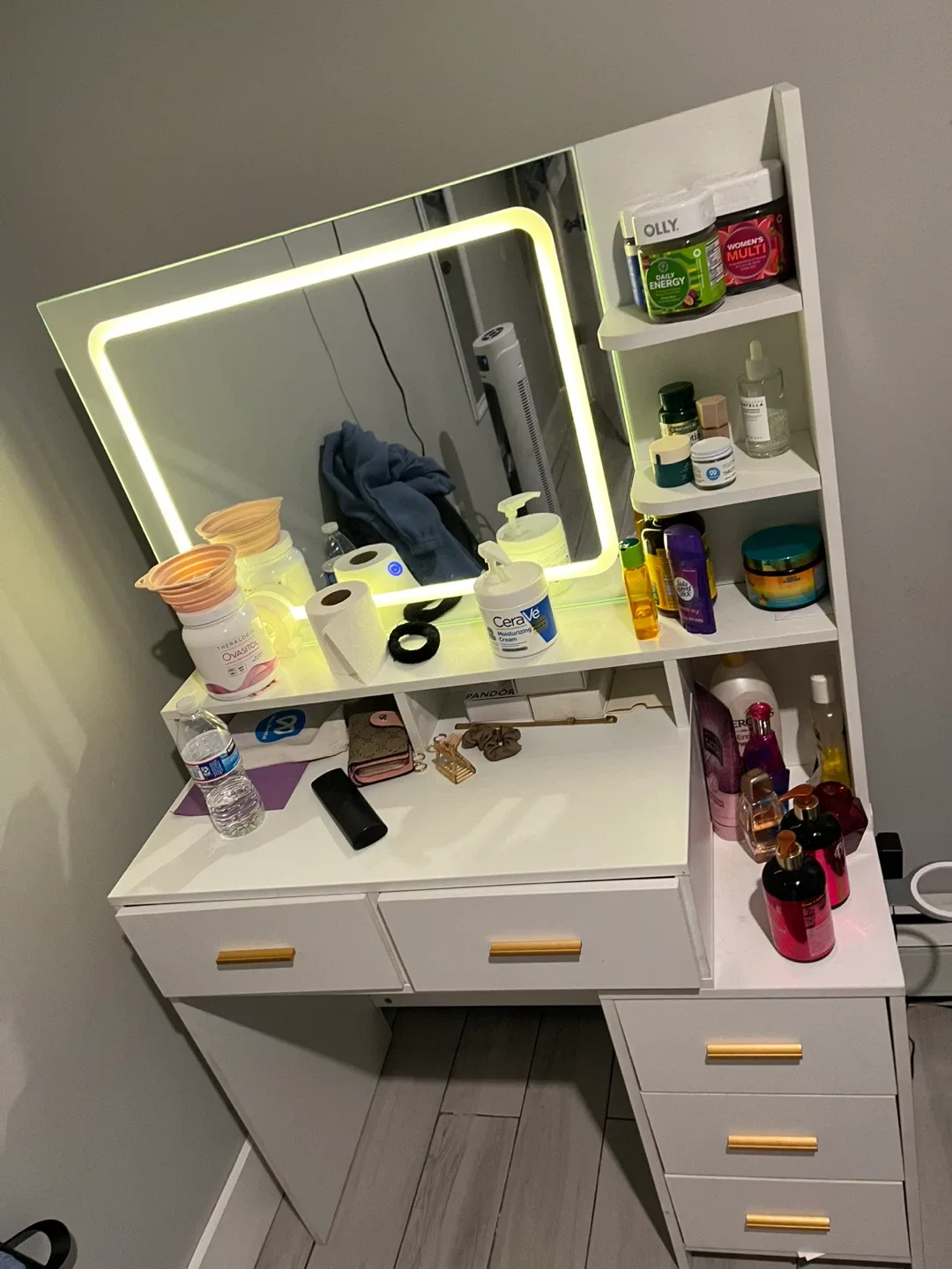 Vanity Table with Lighted Mirror and chair