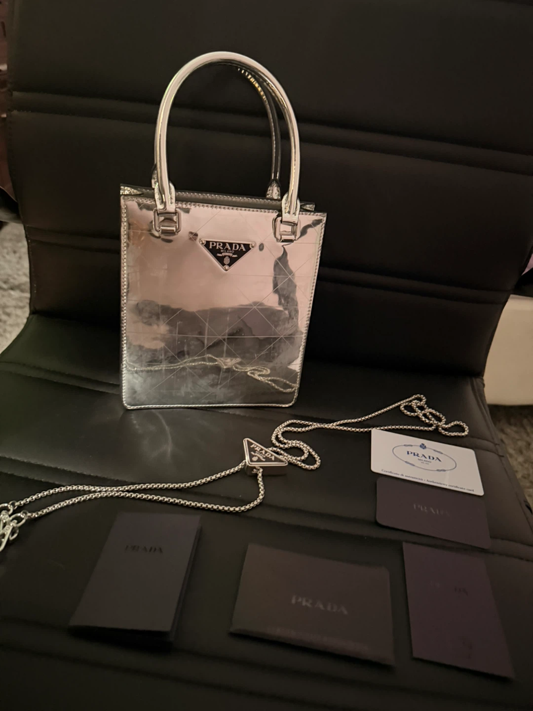 Prada Enamled Metal Triangle Top Handle Bag