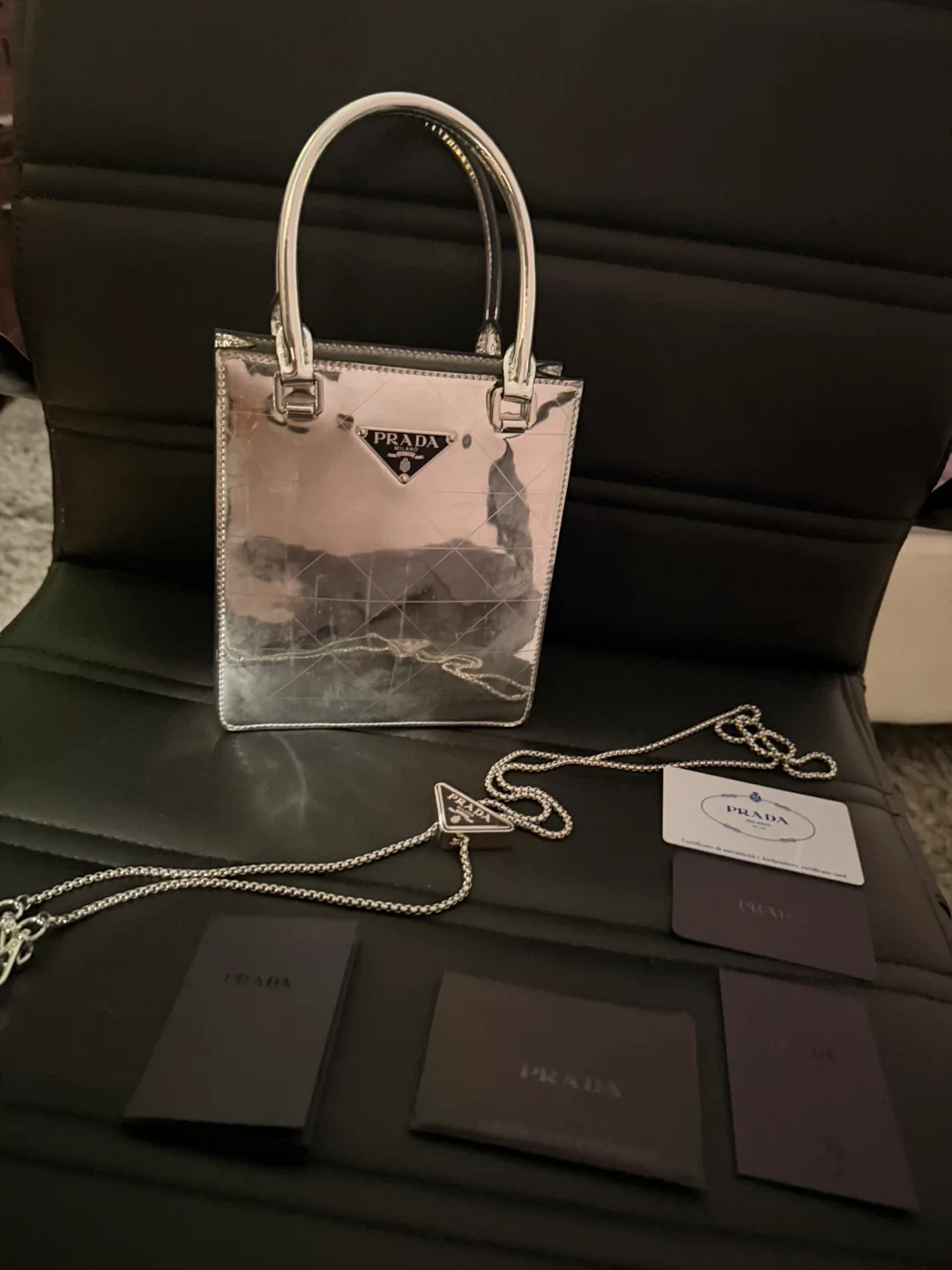 Prada Enamled Metal Triangle Top Handle Bag