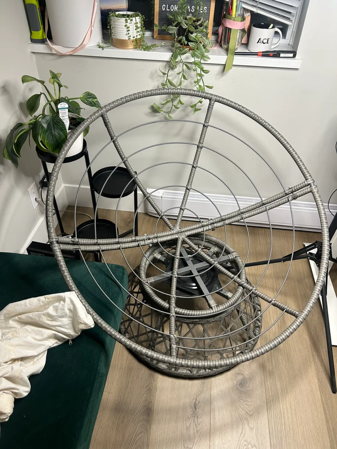 Papasan Chair with Purple Cushion