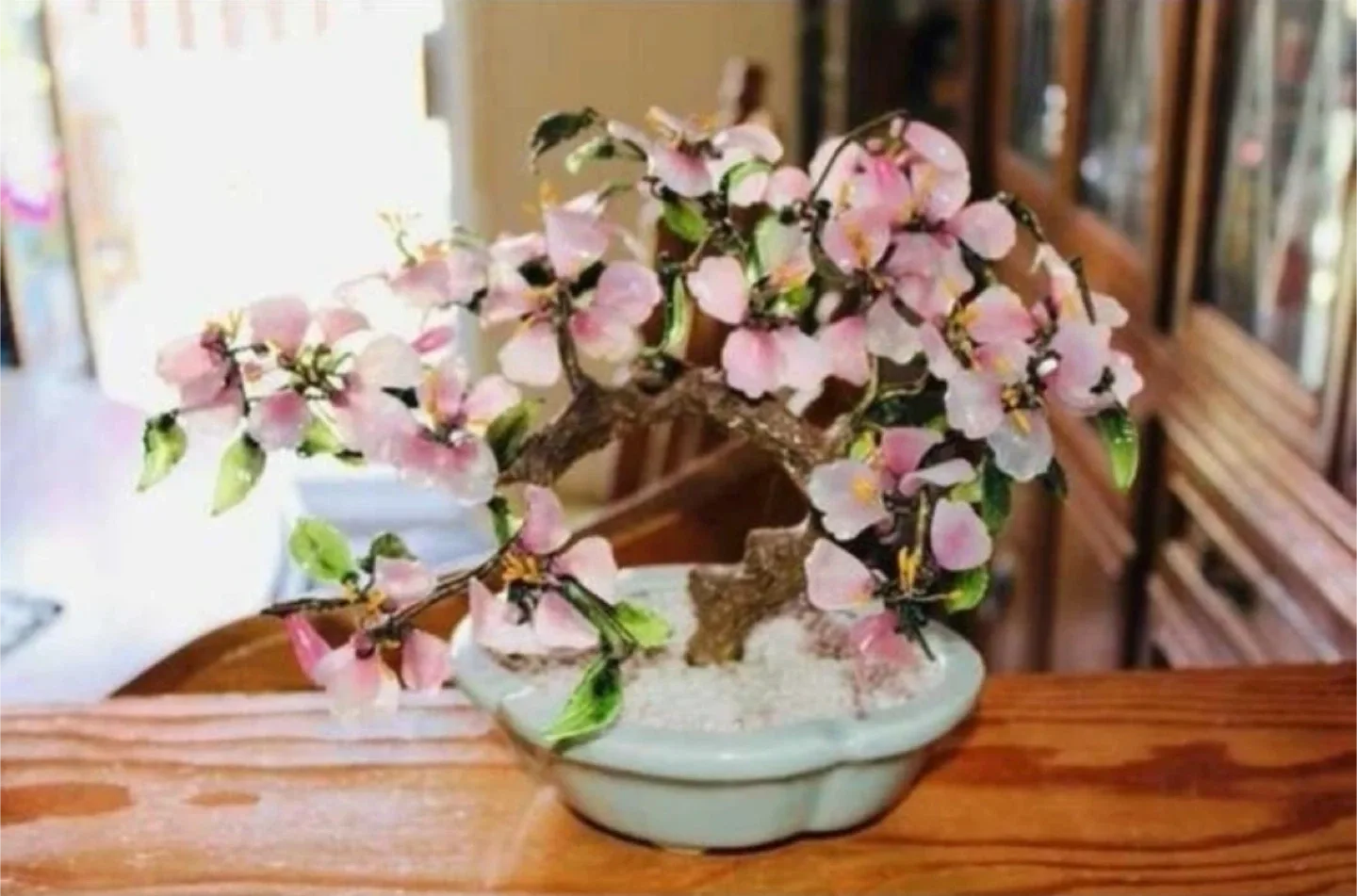 Jade glass Bonsai Tree with cherry blossoms
