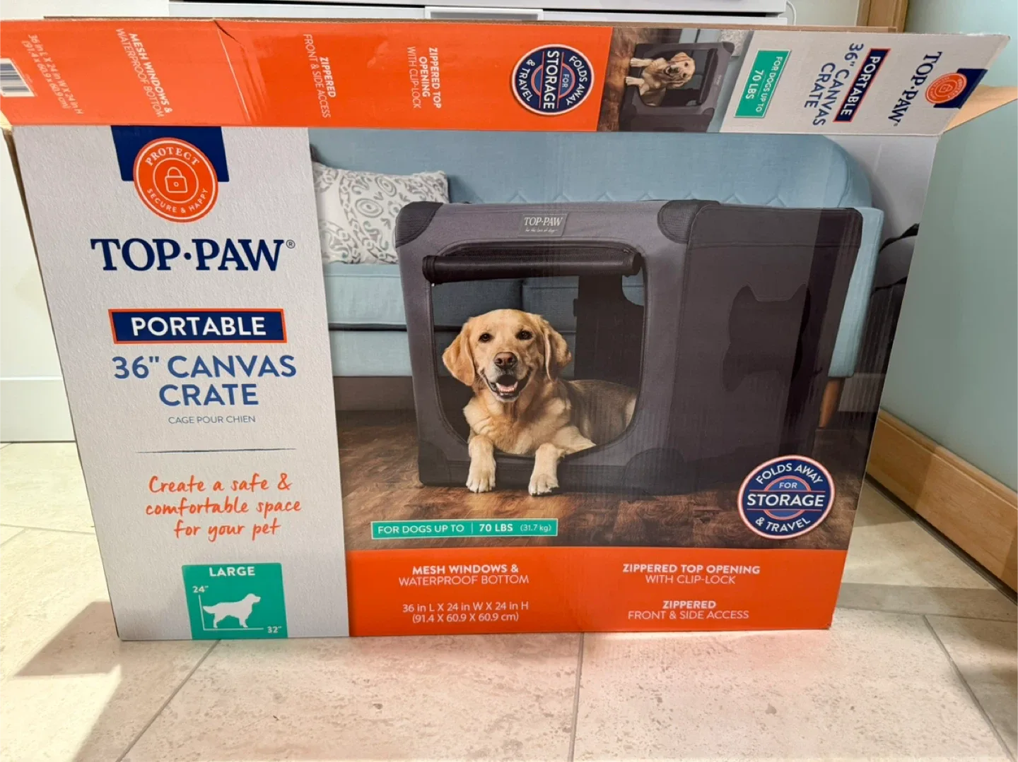TOP-PAW 36" Canvas Crate for Dogs