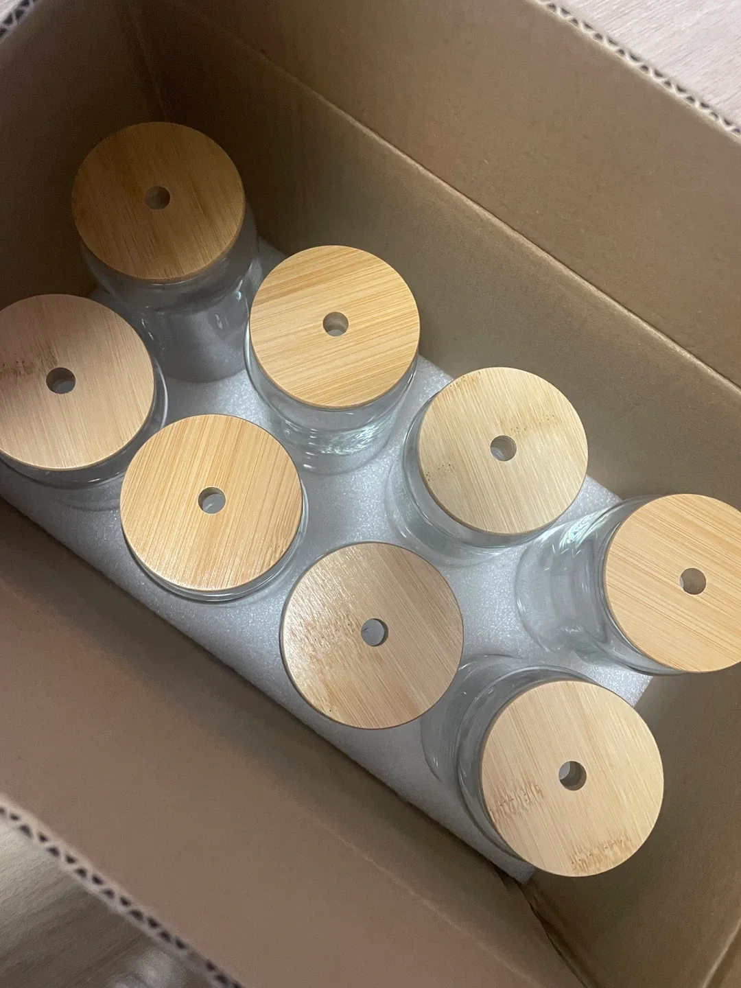 Glass Cups with Bamboo Lid and Straw