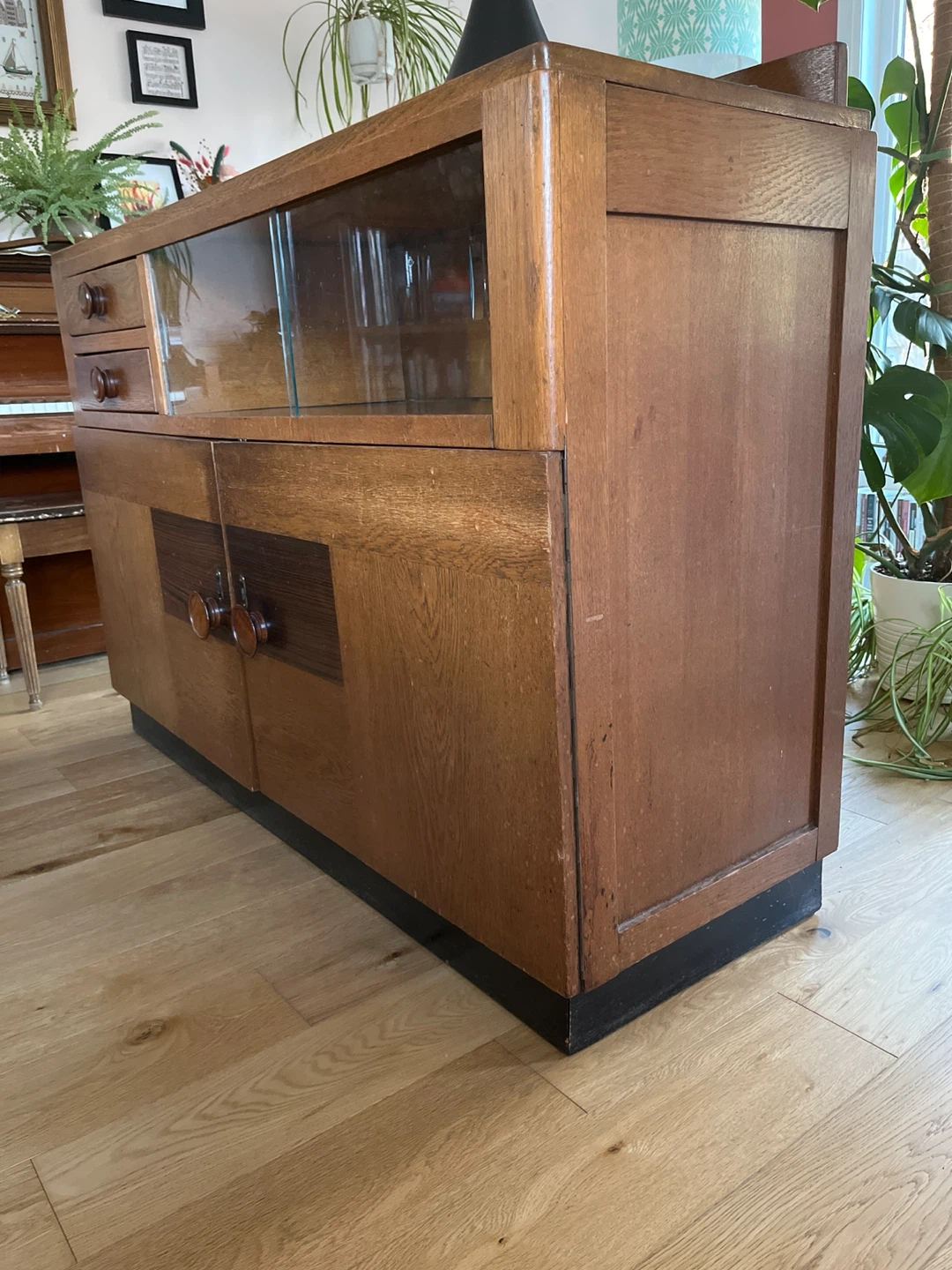 Vintage Wooden Sideboard with Glass Display - photo 2