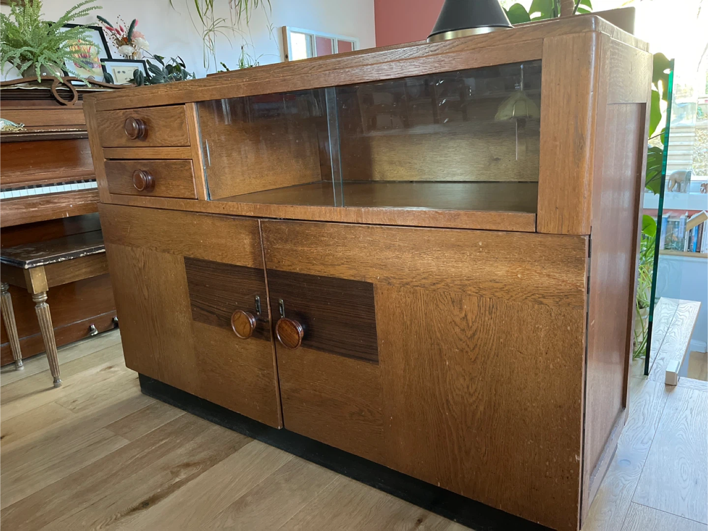 Vintage Wooden Sideboard with Glass Display