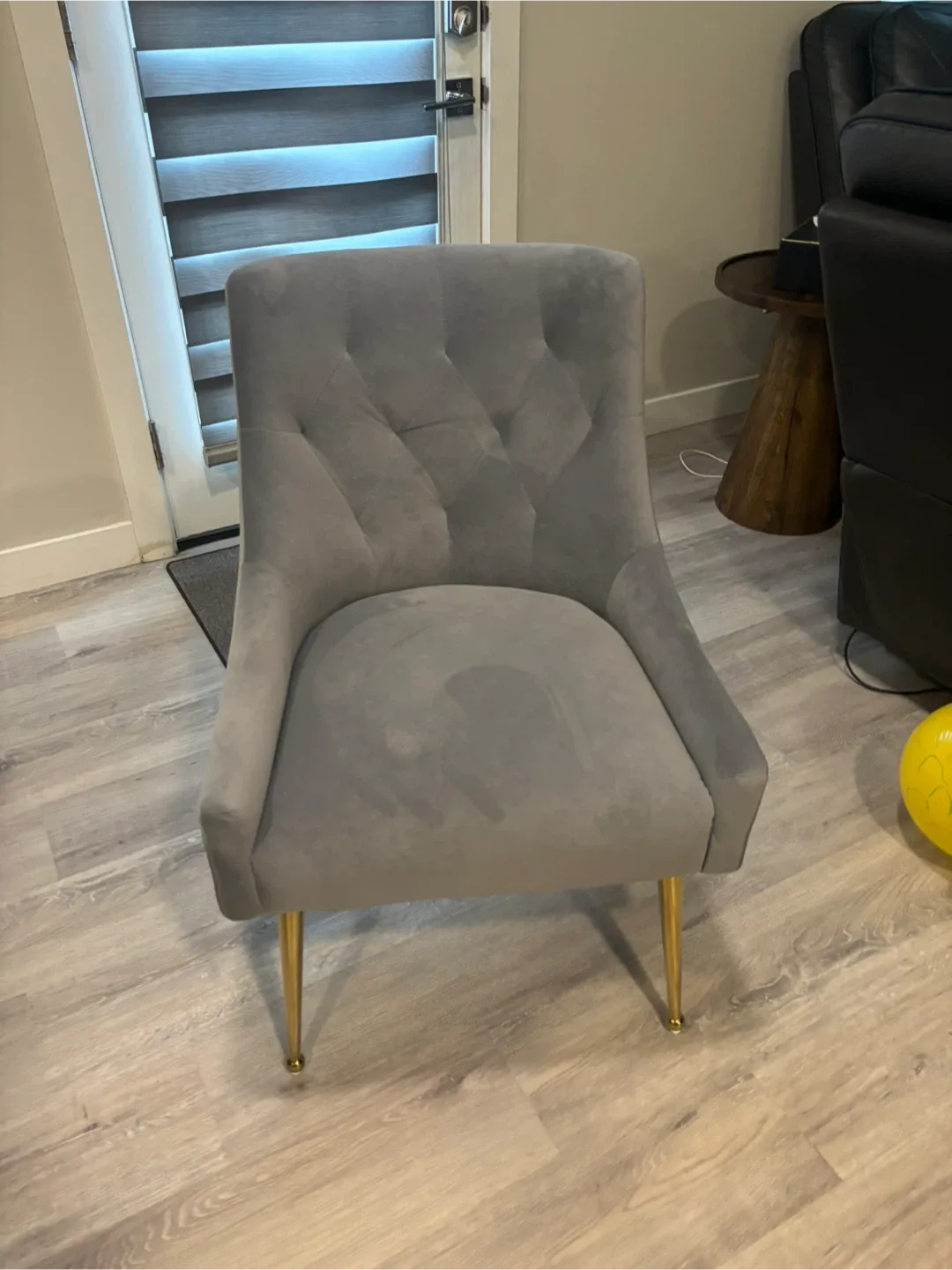 2 Grey Velvet Dining Chair with Gold Legs
