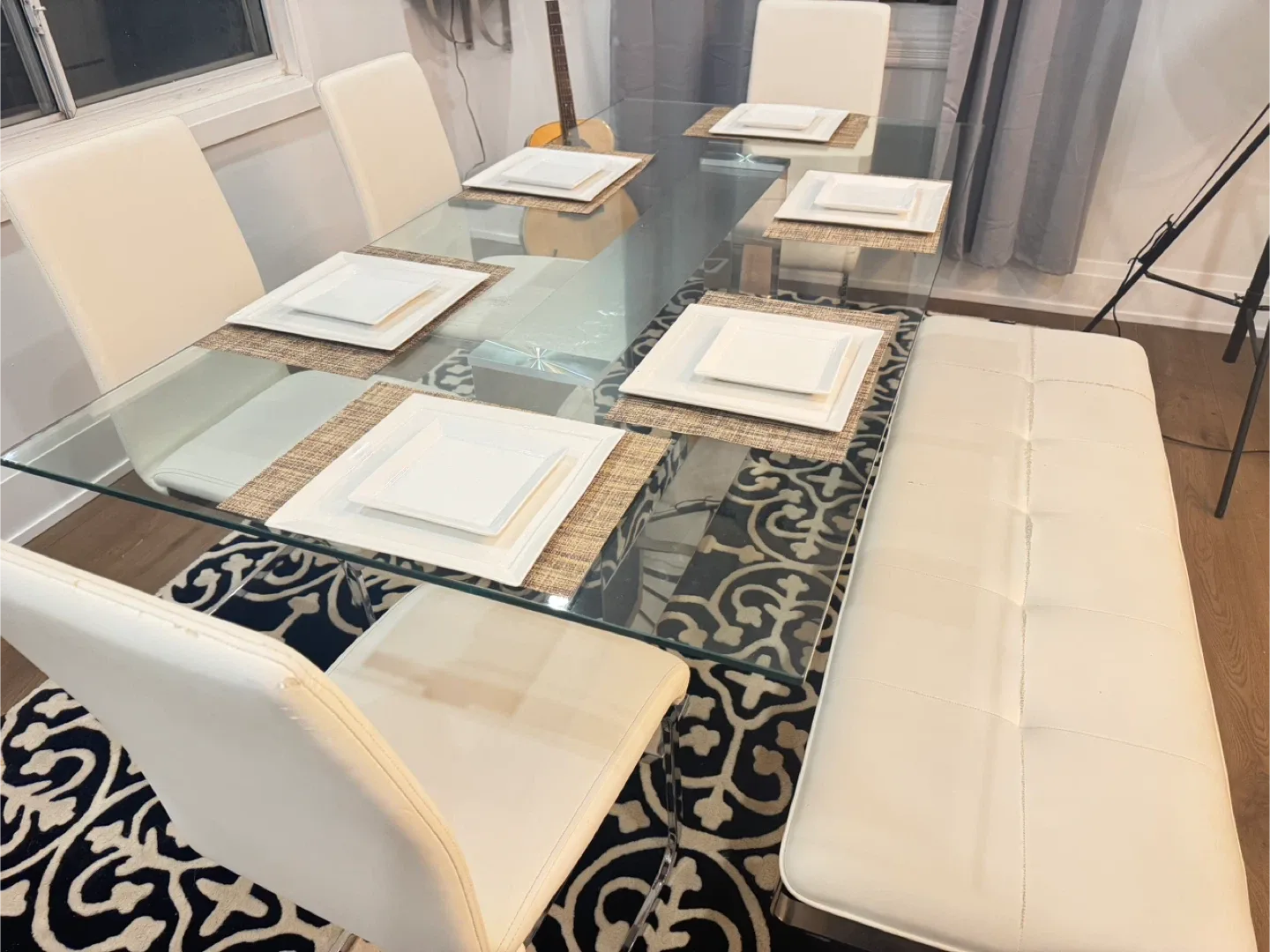 Glass Dining Table Set with 6 Chairs & Bench image indicator(3)