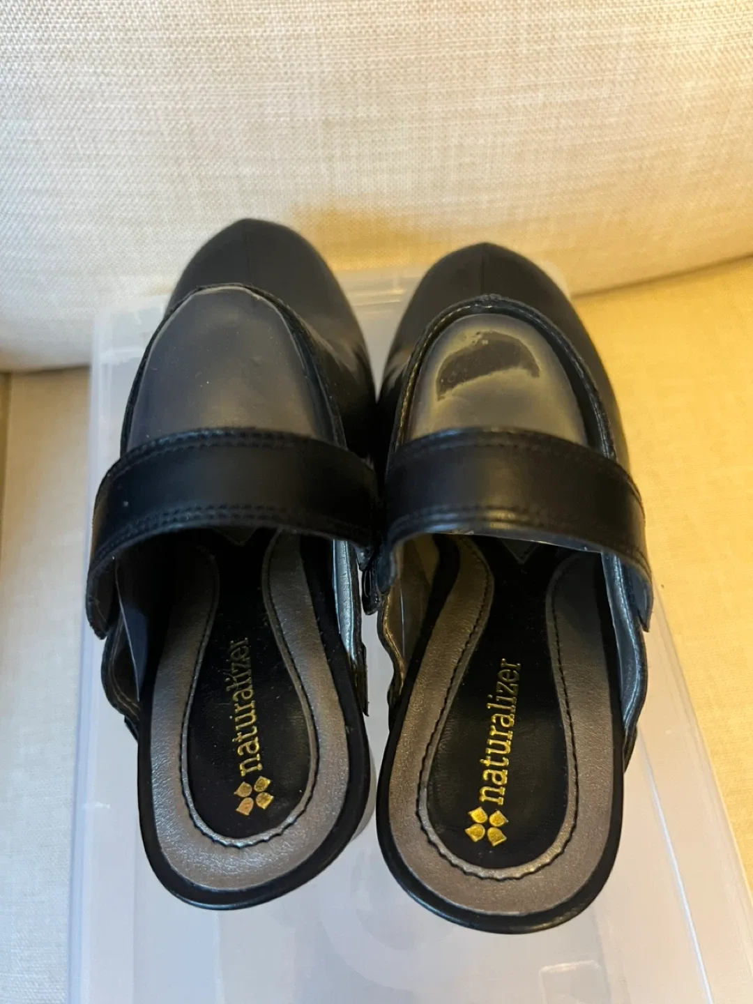 Naturalizer Black Leather Heeled Clogs image indicator(4)