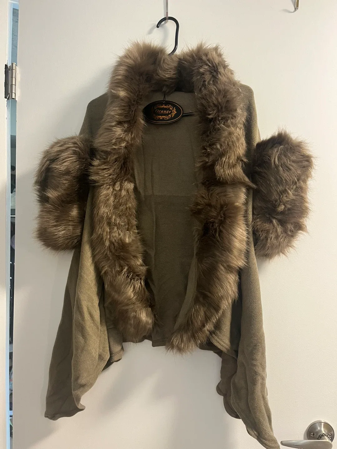 Orange Fashion Village Faux Fur Trim Cape - OS