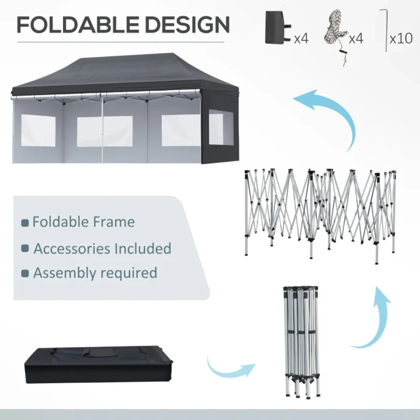 Outsunny 20' x 10' Folding Pop Up Canopy Tent with Sidewalls image indicator(4)
