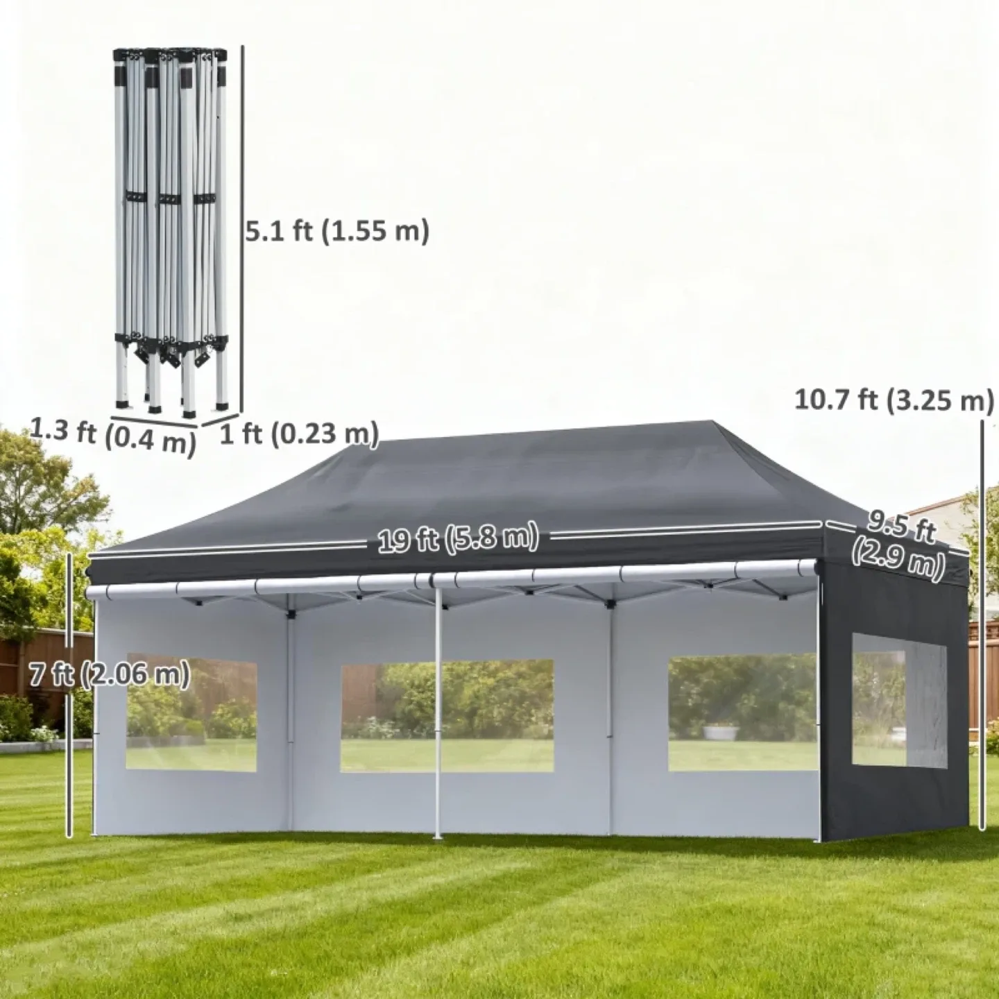 Outsunny 20' x 10' Folding Pop Up Canopy Tent with Sidewalls image indicator(3)