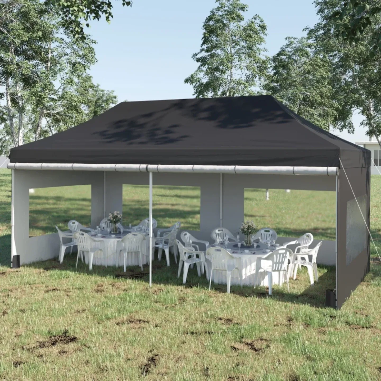Outsunny 20' x 10' Folding Pop Up Canopy Tent with Sidewalls