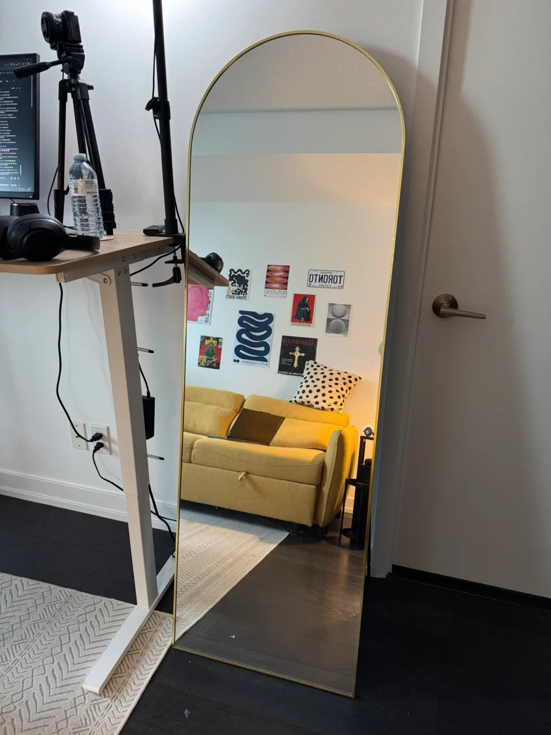 Arch Floor Mirror with Gold Frame